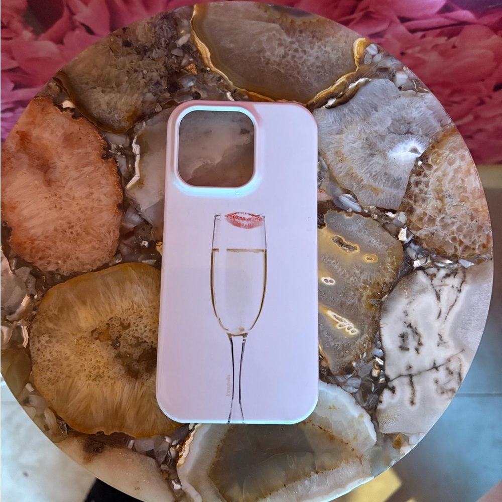 White Phone Case with Champagne Glass Design- iPhone 16 pro